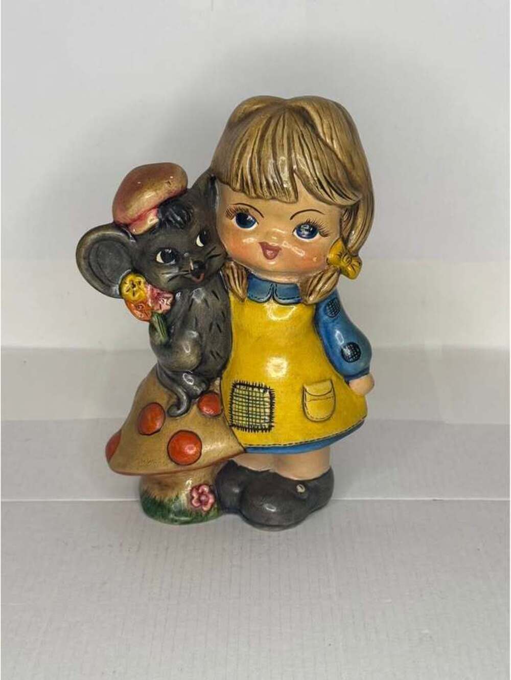 Vintage Ceramic Girl and Mouse Figurine